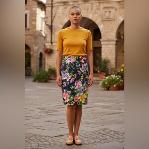 Lauren Ralph Lauren Cotton Floral Pencil Skirt Vibrant Garden Print | Size 8 EUC